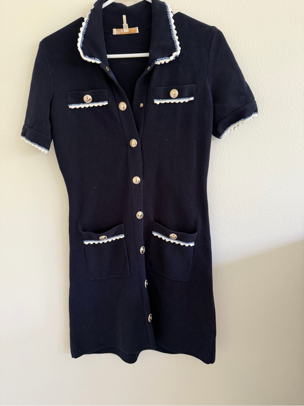 Maje Classic Navy Short-Sleeve Button-Front Dress -Chanel-like